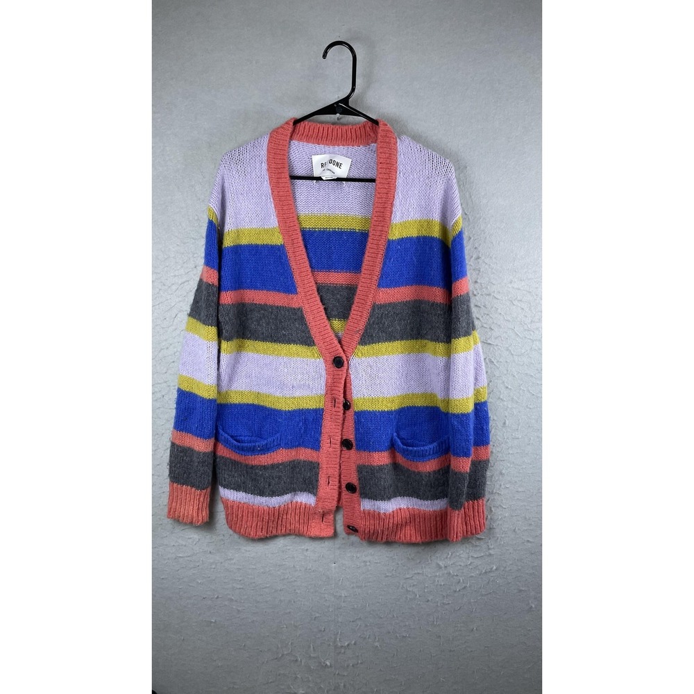 RE/DONE‎ 90s Cardigan Sweater Womens Medium Multicolor Stripe Button Pocket Knit